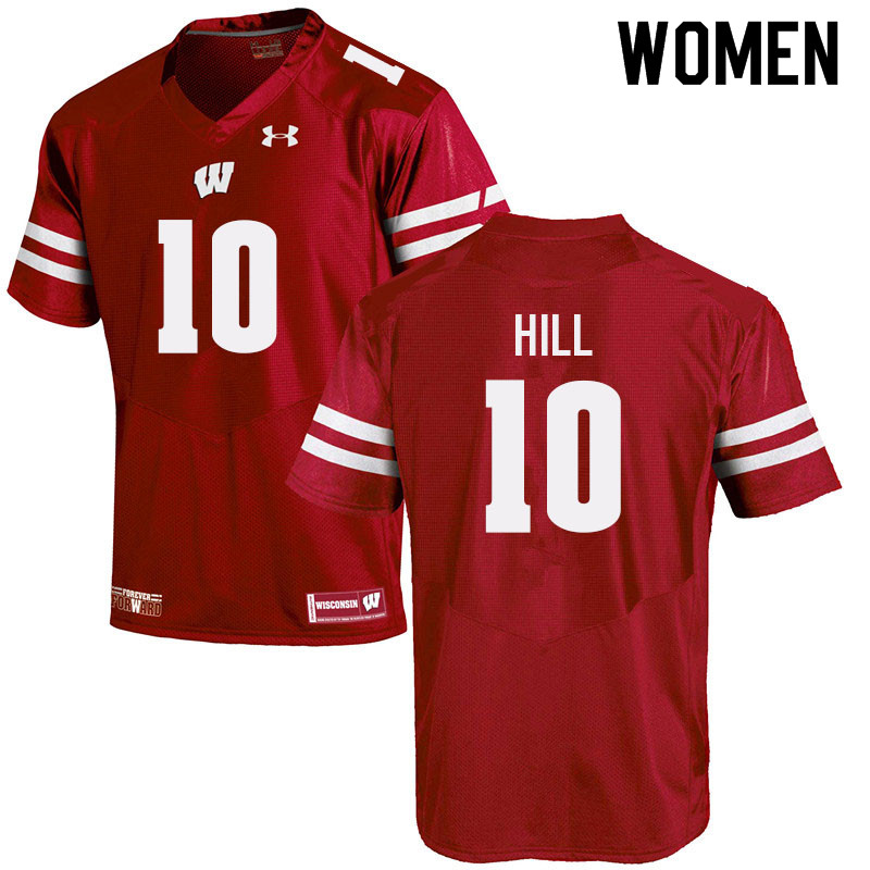Women #10 Deacon Hill Wisconsin Badgers College Football Jerseys Sale-Red